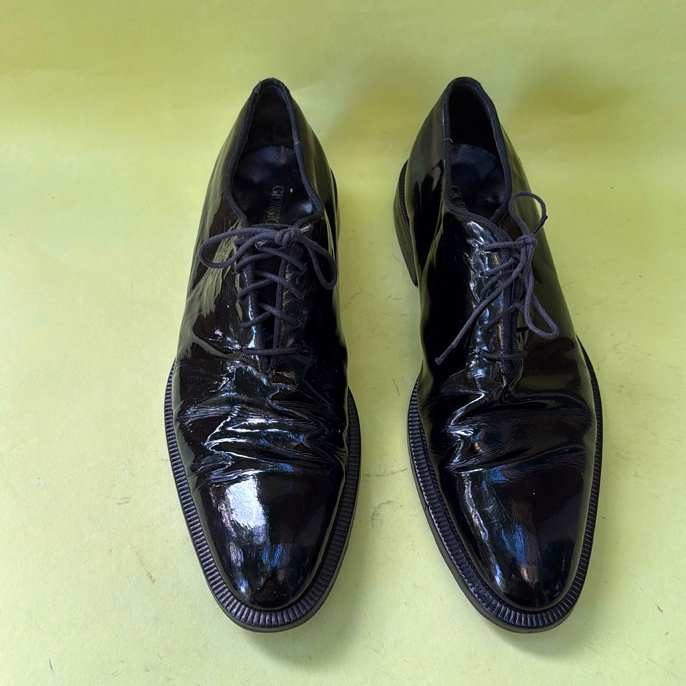 Giorgio Armani Black Patent Leather Oxfords